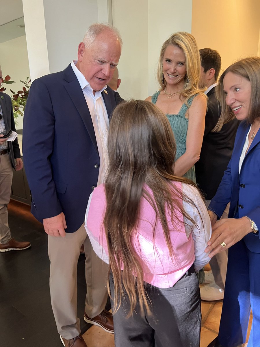 Alia and I got to meet Coach Walz today. He leads with kindness and compassion. Our nation will be lucky to have him as our next Vice President.