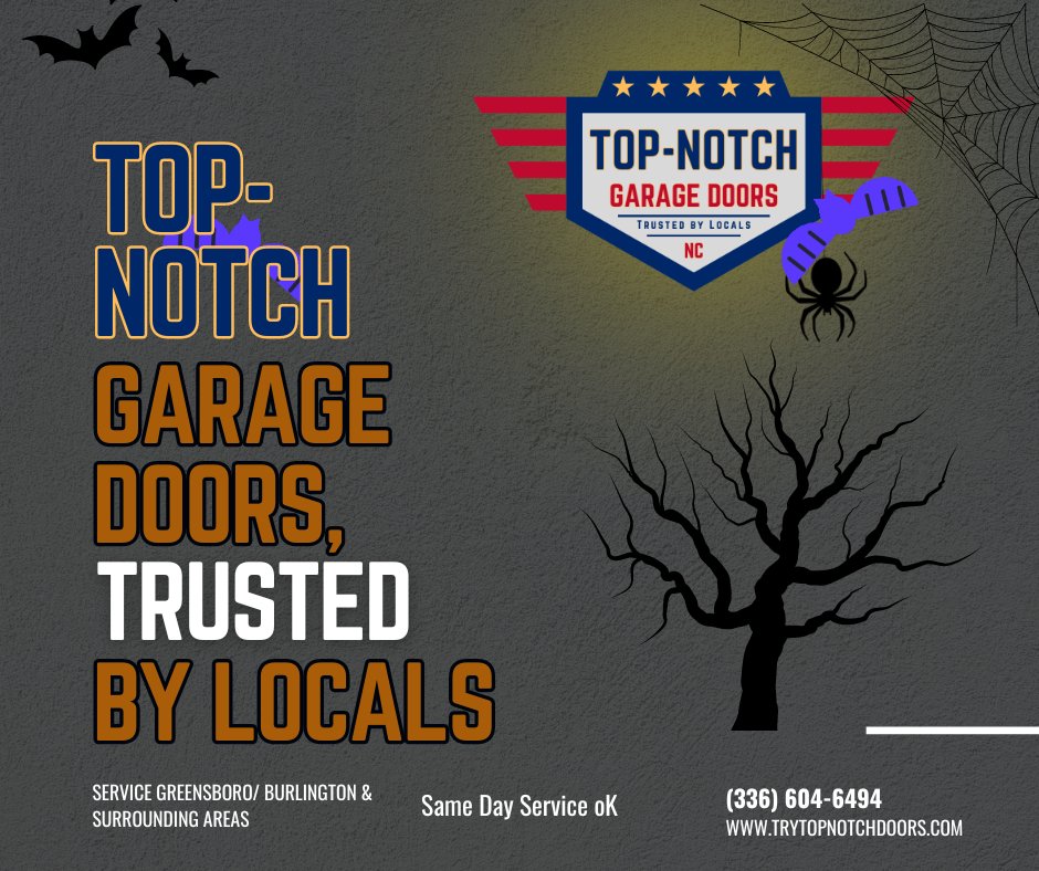 🦇 Spooky season is here, but your garage door shouldn't be a scare! Trust Top-Notch Garage Doors, the go-to experts trusted by locals for reliable service in Greensboro, Burlington, and surrounding areas.
📞 Call us at (336) 604-6494 today!

#TNGD #TriadArea
