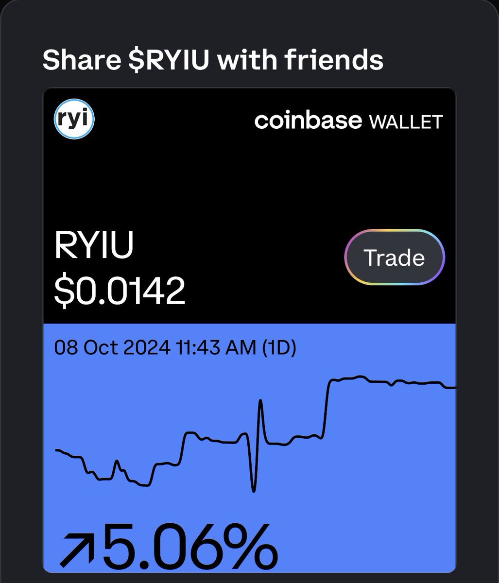 RyiuUpdate's tweet image. Pumping!🔥🚀

Buy and trade directly on @CoinbaseWallet 

#BASED #Ryiunity #100x #1000X