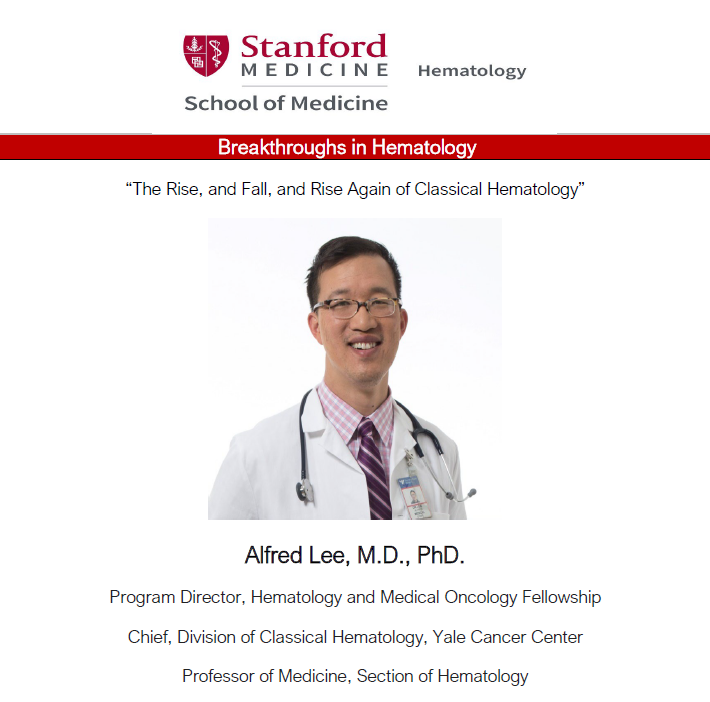 Stanford Hematology Division (@stanfordheme) on Twitter photo We are thrilled to have Dr. Alfred Lee from <a href="/YaleHematology/">YaleHematology</a> presenting at our Breakthroughs in Hematology seminar tomorrow!
<a href="/StanfordMed/">Stanford Medicine</a> <a href="/YaleMed/">Yale School of Medicine</a> <a href="/YaleCancer/">Yale Cancer Center</a> <a href="/StanfordHeme/">Stanford Hematology Division</a> We are thrilled to have Dr. Alfred Lee from <a href="/YaleHematology/">YaleHematology</a> presenting at our Breakthroughs in Hematology seminar tomorrow!
<a href="/StanfordMed/">Stanford Medicine</a> <a href="/YaleMed/">Yale School of Medicine</a> <a href="/YaleCancer/">Yale Cancer Center</a> <a href="/StanfordHeme/">Stanford Hematology Division</a>