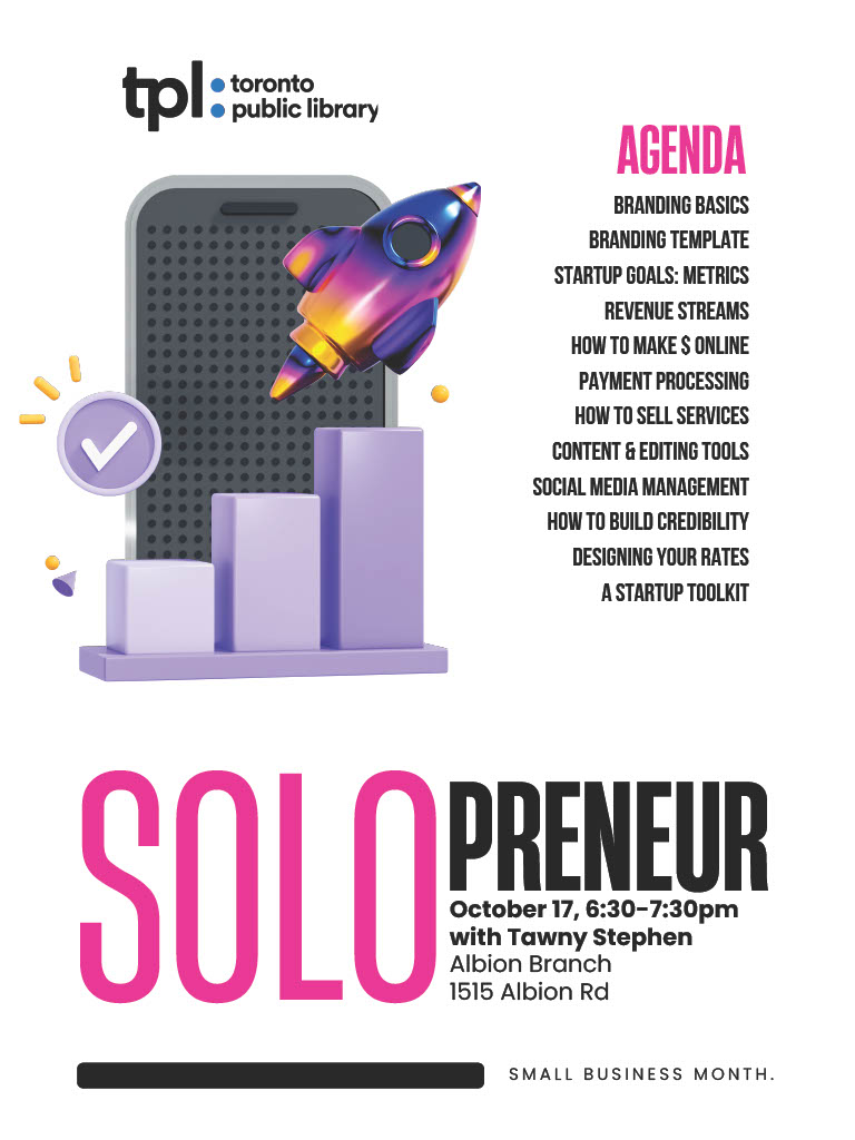 Tawny Stephen presents on everything a small #business owner needs to know: branding basics, start-up goals, #revenue streams, how to make money, #paymentprocessing, social media, how to build credibility, designing your rates, and a start-up tool kit. Oct. 17, 2024 at 6:30 p.m.