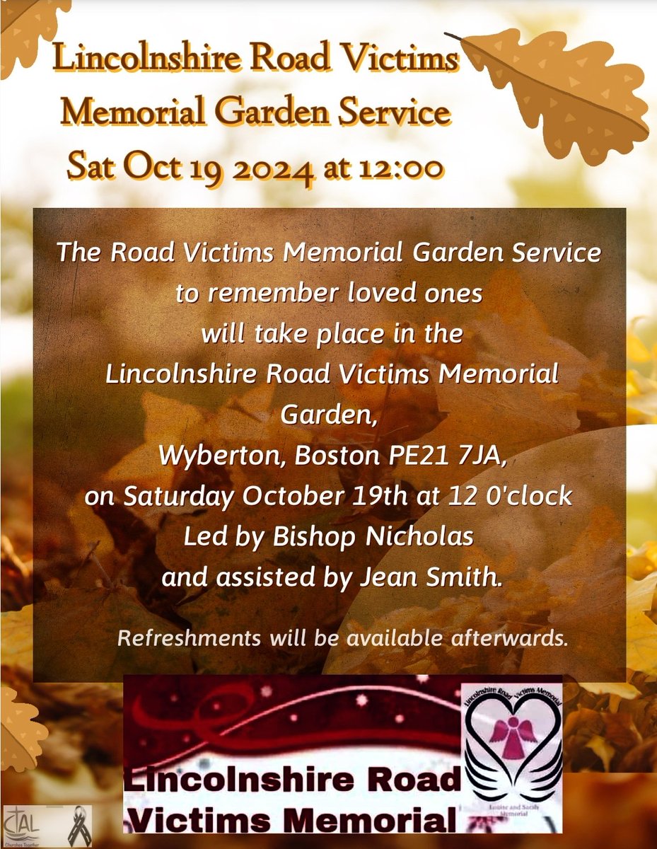 We invite all to attend this who would normally have attended the Lincolnshire Road Victims Memorial Service in November.
Please also support <a href="/SgtTempo/">Sgt Mike Templeman</a> in his amazing run on 16th November to fundraiser for <a href="/RoadPeace/">RoadPeace</a> and raise awareness of the fatal5 that lead to Road Death