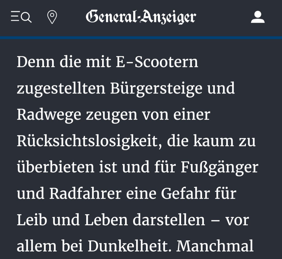 Martin Pelzer (@mpelze2s) on Twitter photo Kommentar im <a href="/gabonn/">General-Anzeiger</a> zu zugeparkten Geh- & Radwegen durch E-Scooter. Vehement wird Besserung gefordert. Ich stimme zu, wünsche mir aber, dass der GA ähnlich deutlich falschparkende, Geh- & Radwege blockierende Autos, angeht. Wirkt sehr nach zweierlei Maß.
ga.de/bonn/stadt-bon… Kommentar im <a href="/gabonn/">General-Anzeiger</a> zu zugeparkten Geh- & Radwegen durch E-Scooter. Vehement wird Besserung gefordert. Ich stimme zu, wünsche mir aber, dass der GA ähnlich deutlich falschparkende, Geh- & Radwege blockierende Autos, angeht. Wirkt sehr nach zweierlei Maß.
ga.de/bonn/stadt-bon…
