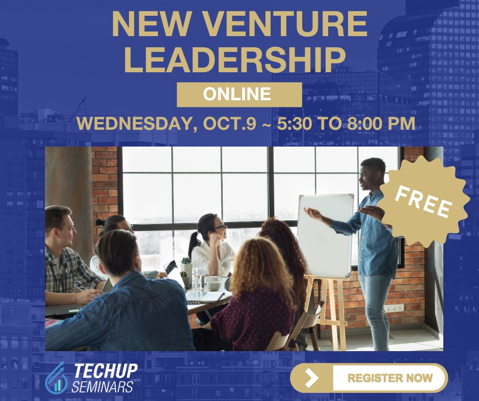 JakeJabsCenter's tweet image. Join us for our next TechUp Seminar: New Venture Leadership. 🚀 

This online seminar explores the essential leadership principles and practices needed to succeed in today’s entrepreneurial ventures. 

Register now &amp;gt; bit.ly/3zHllJE