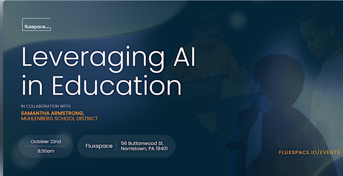 Ryne Anthony (@mrryneanthony) on Twitter photo Join us for a day of exploring #AI in Education <a href="/FluxSpace_io/">Fluxspace</a> on Oct. 22. Exploring and discussing everything AI. #edtech #FutureReady Hear from <a href="/SamanthaArmMSD/">Samantha Armstrong</a> and her AI journey <a href="/muhlsd/">Muhlenberg SD</a>
eventbrite.com/e/leveraging-a⦠Join us for a day of exploring #AI in Education <a href="/FluxSpace_io/">Fluxspace</a> on Oct. 22. Exploring and discussing everything AI. #edtech #FutureReady Hear from <a href="/SamanthaArmMSD/">Samantha Armstrong</a> and her AI journey <a href="/muhlsd/">Muhlenberg SD</a>
eventbrite.com/e/leveraging-aβ¦