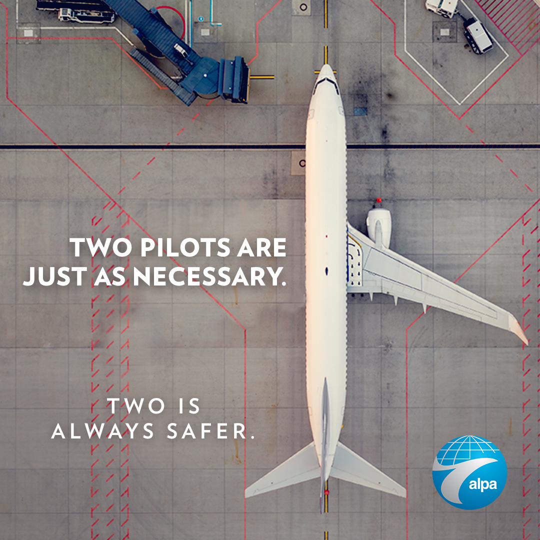 Two is always safer. Air travel in the U.S. is the safest mode of transportation because there are always two pilots on the flight deck. Learn why this safety requirement should not be changed: safetystartswith2.com #SafetyStartsWith2