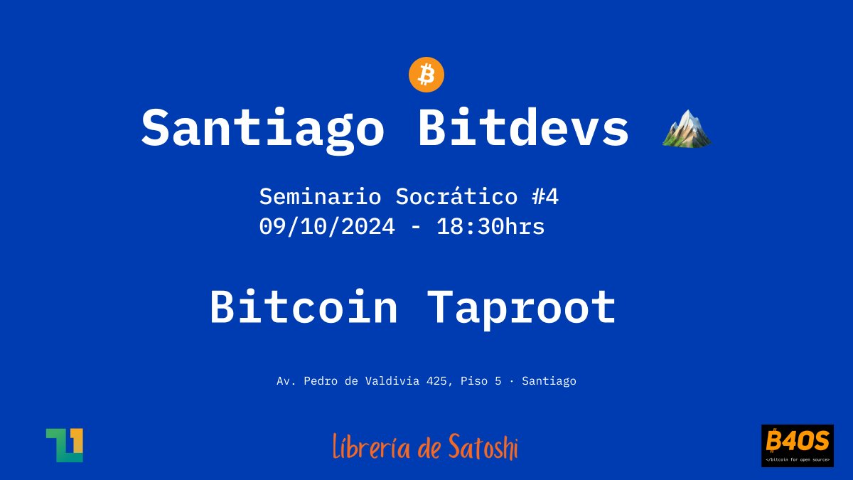santiagobitdevs's tweet image. Mañana 9/10/24 👀 estaremos conversando de Taproot

Nos vemos!

@Vinteum_org 
@libdesatoshi