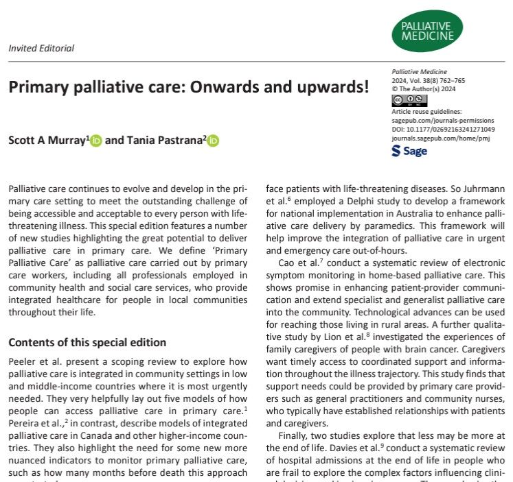 Palliative care continues to evolve and develop in the primary care setting to meet the outstanding challenge of being accessible and acceptable to every person with life threatening illness. #hpm #hapc buff.ly/3Nei9Z4