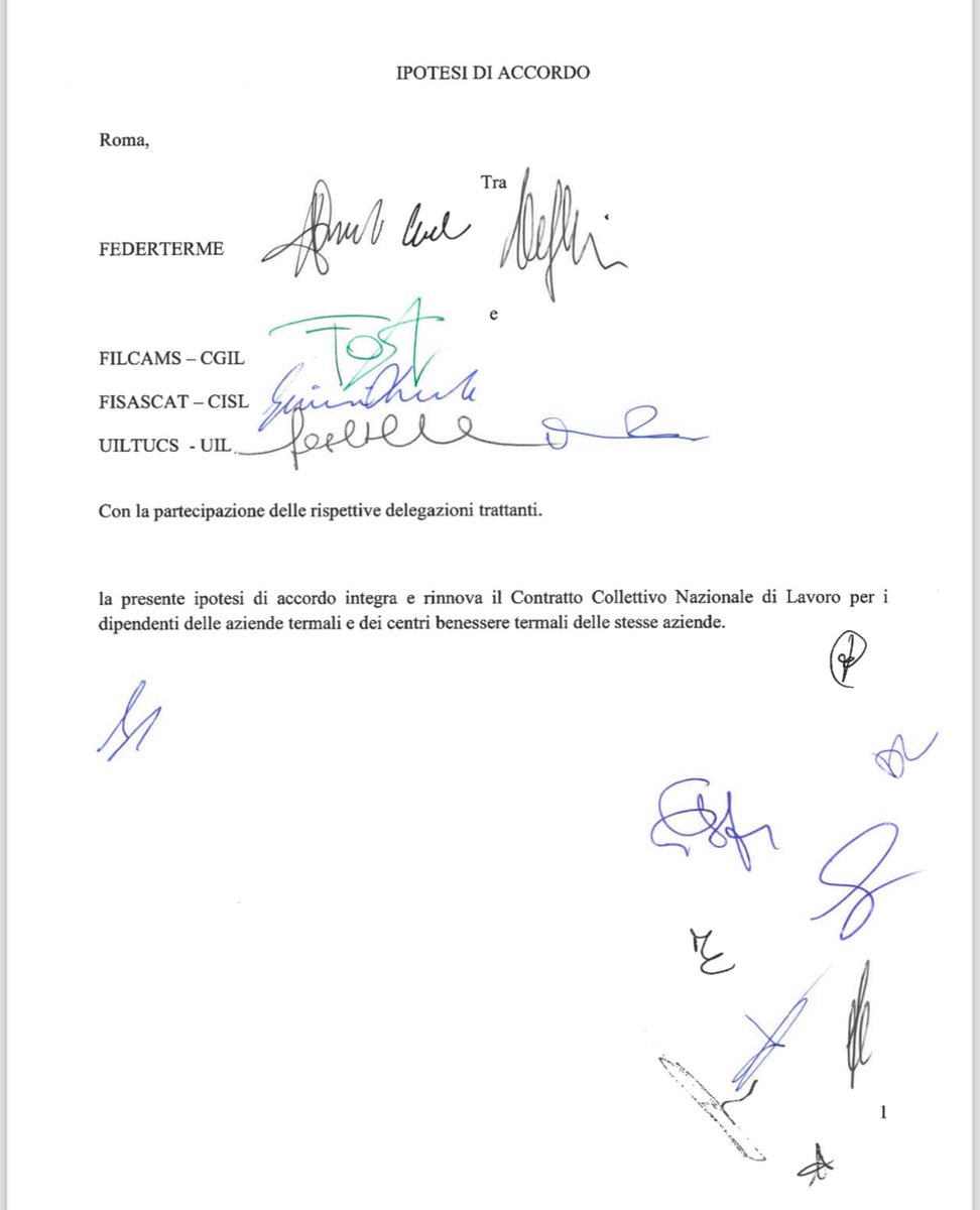 FisascatCisl75's tweet photo. 🔴🟢🔵 Prosegue la stagione dei rinnovi del #Turismo con la sottoscrizione del #Contratto nazionale per i dipendenti delle aziende #termali.
🖊 Quello firmato oggi da Filcams Cgil, Fisascat Cisl e Uiltucs con Federterme #Confindustria è un accordo importante, che prevede un aumento economico complessivo di 200 euro al livello 4, per il periodo 1 ottobre 2024 - 31 dicembre 2027, con una massa salariale di oltre 6.400 euro nell'arco della vigenza contrattuale.
📌 Il nuovo Ccnl porta anche un miglioramento della parte normativa e un significativo aumento delle tutele per lavoratrici e lavoratori.
📸 https://t.co/i108YAEVqI