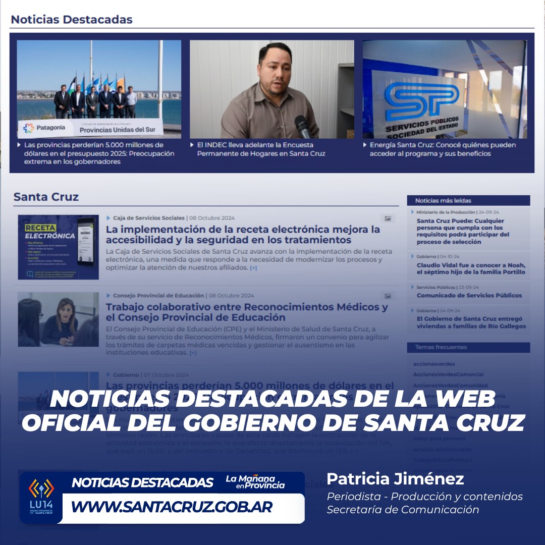 Para más noticias: noticias.santacruz.gob.ar  #LU14 #EntrevistaLU14 #SantaCruz