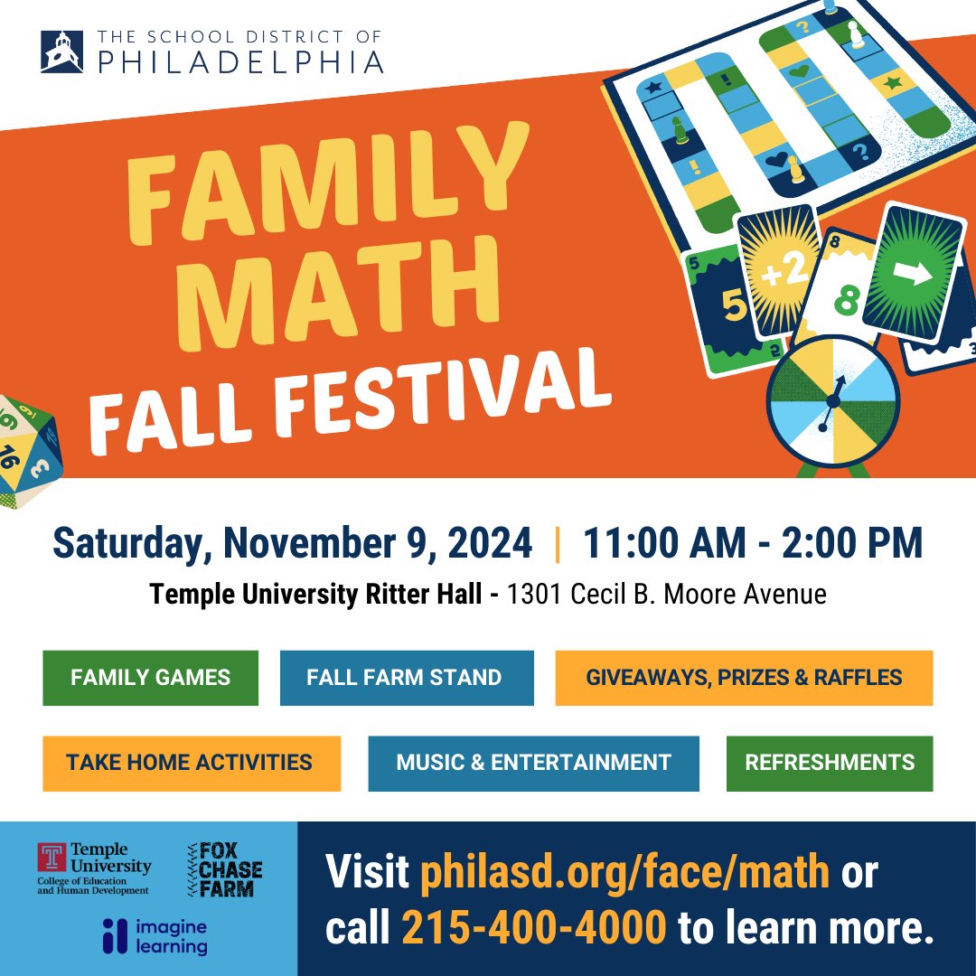 Jess Tilli (@jessicatilli1) on Twitter photo 📢 Calling @PHLSchools families! 📢 Don’t miss our Family Math Fall Festival on Sat, Nov 9th, 11 AM - 2 PM at <a href="/TempleUniv/">Temple University</a>! 🎉 Food, animals, farm stand, golf, math games, giveaways, and more – it’s all waiting for you! 🧮🍁 Learn more at philasd.org/face/math 📢 Calling @PHLSchools families! 📢 Don’t miss our Family Math Fall Festival on Sat, Nov 9th, 11 AM - 2 PM at <a href="/TempleUniv/">Temple University</a>! 🎉 Food, animals, farm stand, golf, math games, giveaways, and more – it’s all waiting for you! 🧮🍁 Learn more at philasd.org/face/math