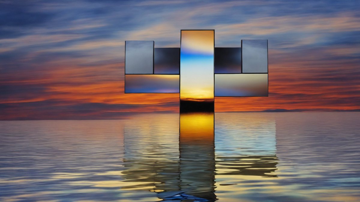 aam001a's tweet image. Wk 21 - Candidate 10 : Fragments of Horizon #FragmentsOfHorizon #MirroredSunset #ReflectionsInTime #HorizonFragments #EternalSunset #SymmetryOfSky