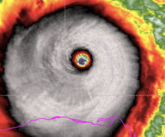 TTrogdon's tweet photo. Eye temp now ~14C which is warmer than I recall seeing at peak intensity yesterday. This does not mean winds are stronger but there's no doubt that Milton is continuing to strengthen. 

Take home point:

From this point forward, it does not matter if it "weakens". The storm surge is already baked into the cake and this will be a historic and catastrophic storm surge event for portions of the west-central FL coast.
