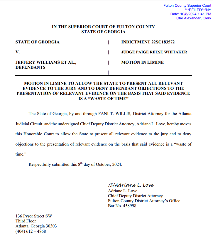 ThuggerDaily's tweet photo. The State files a motion to be allowed "to present all relevant evidence to the jury"  and to deny "waste of time" objections.

Ms. Love is not happy that the defense's objections have been sustained when the State presents what the defense argues is "cumulative evidence" https://t.co/MK1ynoiIBn