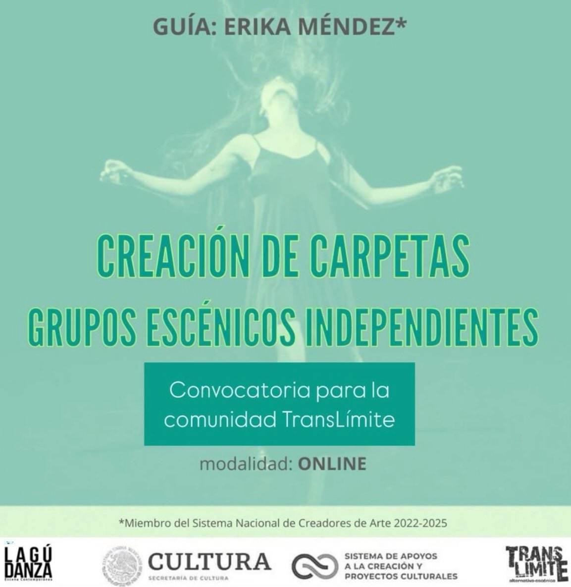 Ponente: ERIKA MÉNDEZ reconocida coreógrafa e investigadora de la danza. El taller es para artistas independientes, *dirigida a la comunidad TransLímite* 
Gratuita y ONLINE

<a href="/lagudanza7/">@lagudanza7</a> 

Informes por DM
