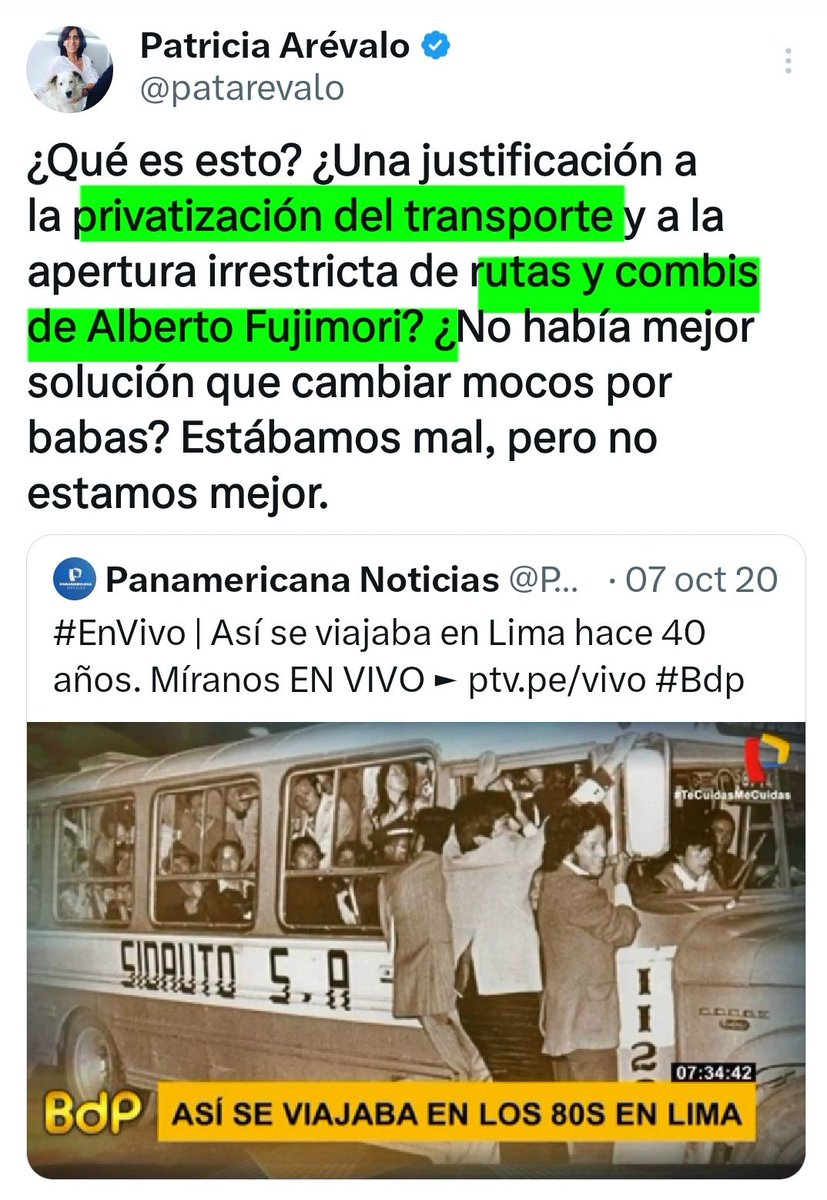 Liberfach0's tweet photo. Patricia Arevalo, la directora general de la PUCP, un día se queja y crítica a los buses y combis de "Fujimori", y al otro día los aplaude y apoya por protestar contra el gobierno. Ella es la perfecta representación de la incoherencia de los zurdos. https://t.co/NXYfuwiKq7