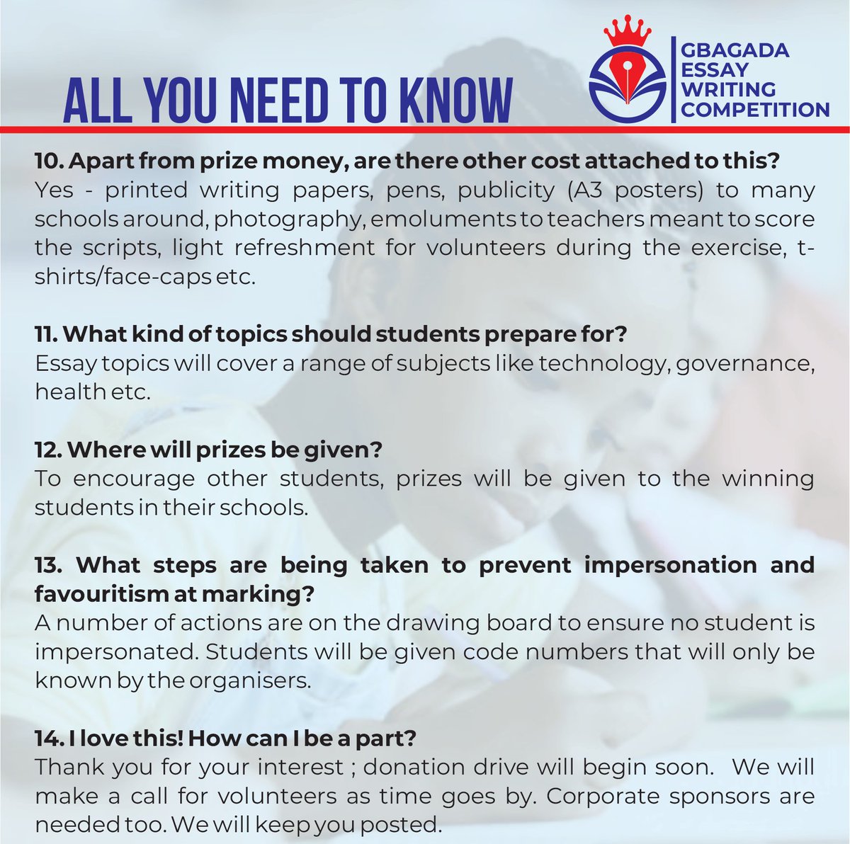 MyGbagada's tweet image. ICYMI

Gbagada Essay Writing Competition

#GEWC