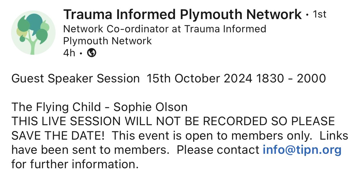 TheFlyingChild's tweet photo. It’s a privilege to have been asked to speak to the Trauma Informed Plymouth Network next week. 🌸 

#TheFlyingChildStory #CSA @PlymTraumaNet https://t.co/lXcU7JaWoD