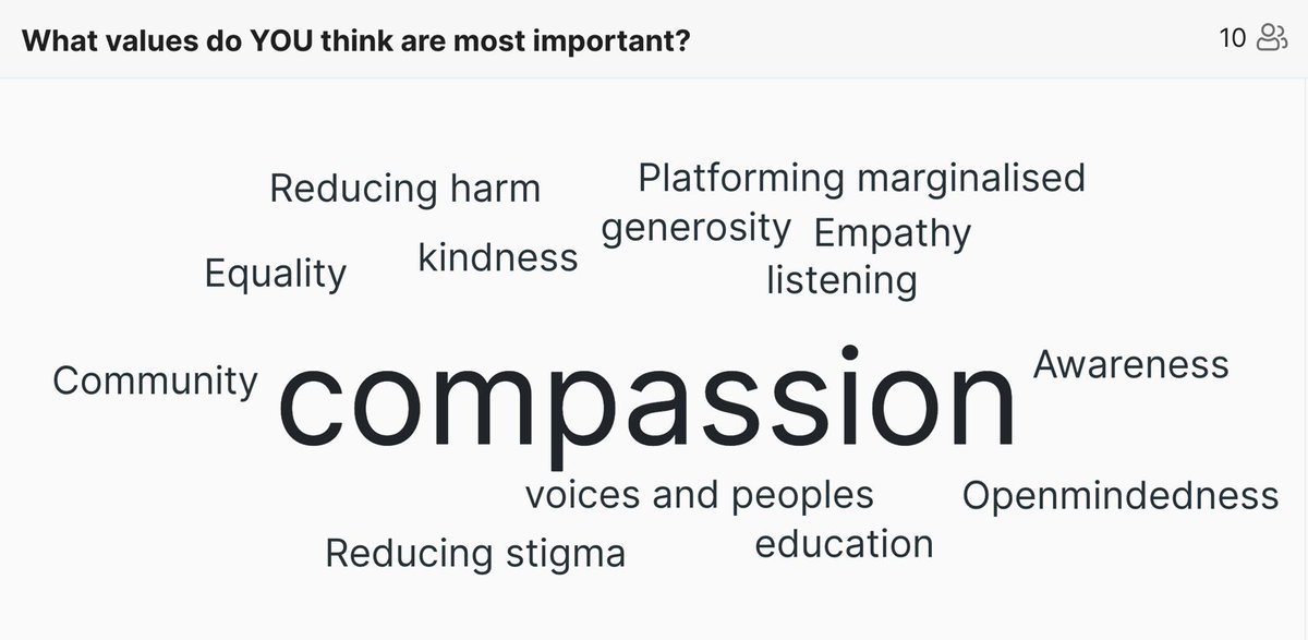 Wanted to share some wordclouds from our welcome session this evening, made by our fabulous new cohort of volunteers joining the Benzo Research Project🥰