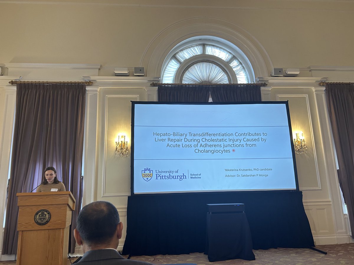 Katya Krutsenko giving great talk on her PhD work in ⁦@DrPMonga⁩ lab on beta-/gamma-catenin DKO in cholangiocytes ⁦<a href="/PLRC_PittLiver/">PLRC</a>⁩