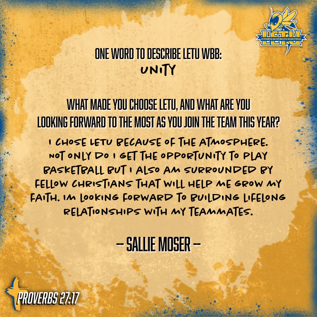 Next in our 2024-2025 Roster Round-Up: Sallie Moser!

Sal steps onto the court with a fearless attitude and a hunger to grow. We can’t wait to see her make her mark this season!

#LeTourneauBuilt