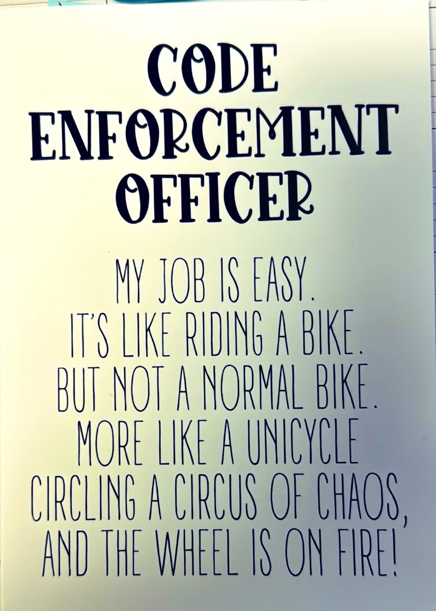 bizzarefall's tweet image. #CodeEnforcementWeek
#CACEO 

This is a pretty accurate analogy. It’s also very rewarding at the same time. 
While my years spent in 65 degree humidity controlled server rooms are missed on 110degree days in October, I don’t regret the change!