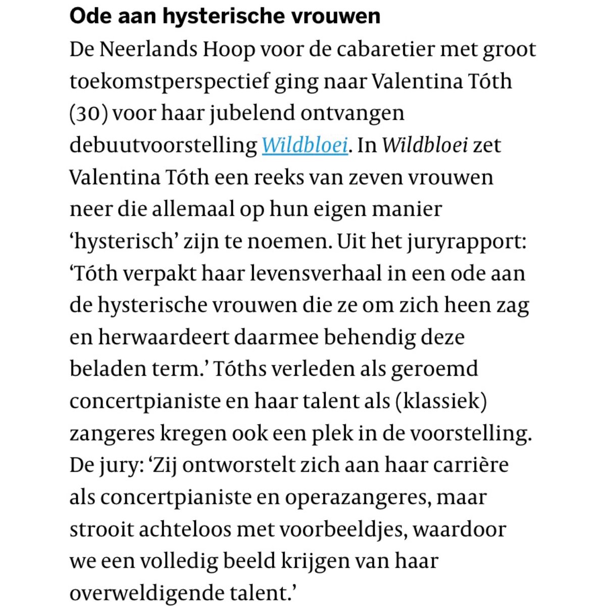 OMG!!!
Gisteren mocht ik voor Wildbloei de NEERLANDS HOOP in ontvangst nemen. De prijs voor een beginnende cabaretier met groot toekomstperspectief. Zo zo zo bijzonder vind ik dat ❤️🌸🥹

Hieperdepiep hoeraaaaaa voor de HYSTERIE! 🌸❤️🥰