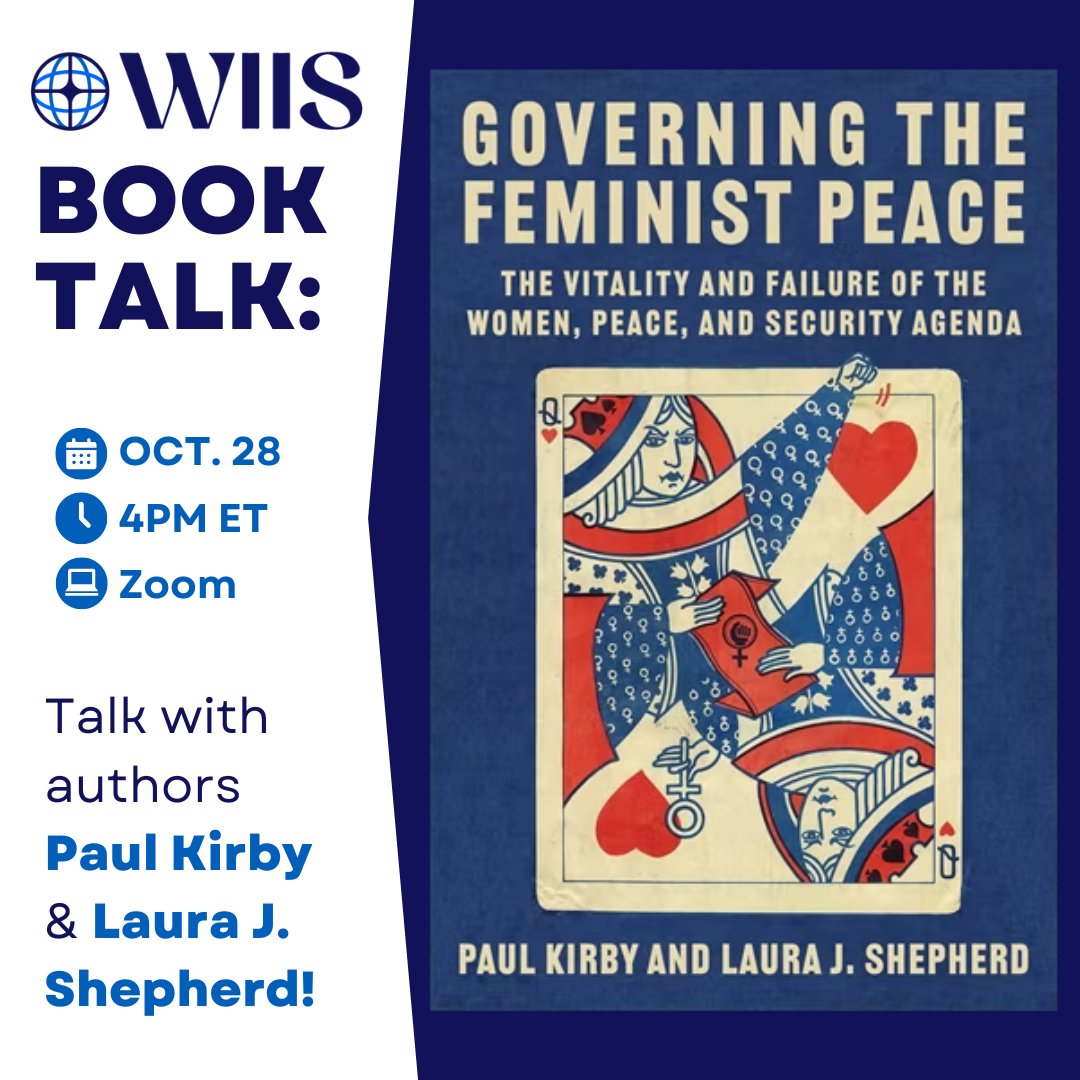 Women In International Security (@wiis_global) on Twitter photo Join us for a thought-provoking discussion on "Governing the Feminist Peace" with authors <a href="/PaulCinnam0n/">Paul Kirby</a> and @drljshepherd! Explore the implementation, challenges, and ongoing debates surrounding the #WomenPeaceandSecurity agenda.
Register: ow.ly/xMny50THhyc
#FeministPeace Join us for a thought-provoking discussion on "Governing the Feminist Peace" with authors <a href="/PaulCinnam0n/">Paul Kirby</a> and @drljshepherd! Explore the implementation, challenges, and ongoing debates surrounding the #WomenPeaceandSecurity agenda.
Register: ow.ly/xMny50THhyc
#FeministPeace