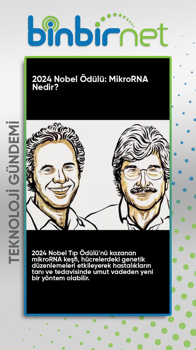 binbirnet's tweet image. 2024 Nobel (Tıp) Fizyoloji Ödülünü Kazanan Buluş: MikroRNA Nedir?
 Haberin Devamı İçin binbirnet.com.tr/blog.html 
#2024NobelTıpÖdülü #MikroRNA #GenetikDüzenleme #Hücreler #TedaviYöntemleri