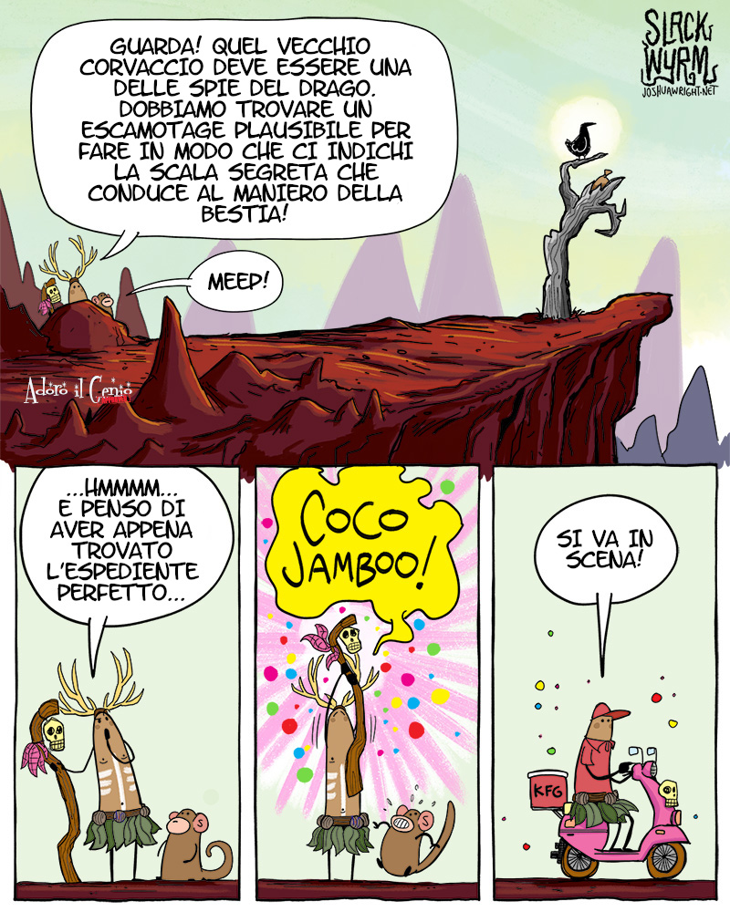 AdoroilGenio's tweet photo. ADORO IL GENIO - SLACK WYRM
SOOKMOOR & RASCAL: 2p
Si va in scena!
#adoroilgenio #8ottobre #SlackWyrm #Ferragus #reboot #stregone #ComicArt #comics #fumetto #fumetti #fantasy #dracaris #vignette #favole #storie #Draghi #sciamano #magia #stregoneria #tesoro #scimmie #banane https://t.co/oS9vGDnTpq