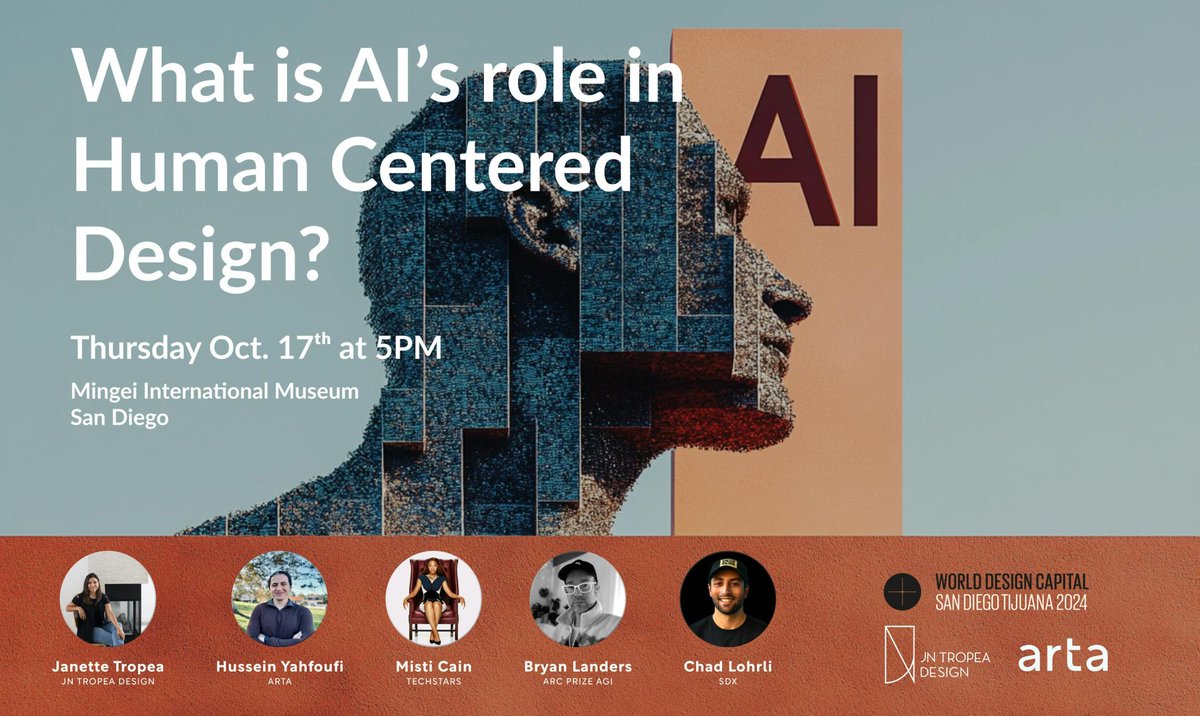 Hussein Yahfoufi ๐ (@husseinyahfoufi) on Twitter photo Stoked (San Diego thing) to be on this panel with <a href="/heymisticain/">Misti Cain</a>, <a href="/bryanlanders/">Bryan Landers</a>, <a href="/ultrasoundchad/">gmchad</a> and <a href="/jntropea/">Janette N. Tropea</a>. Feels like a podcast group in the making!
We are talking about how AI is reshaping design across industries, from streamlining the creative process to product Stoked (San Diego thing) to be on this panel with <a href="/heymisticain/">Misti Cain</a>, <a href="/bryanlanders/">Bryan Landers</a>, <a href="/ultrasoundchad/">gmchad</a> and <a href="/jntropea/">Janette N. Tropea</a>. Feels like a podcast group in the making!
We are talking about how AI is reshaping design across industries, from streamlining the creative process to product