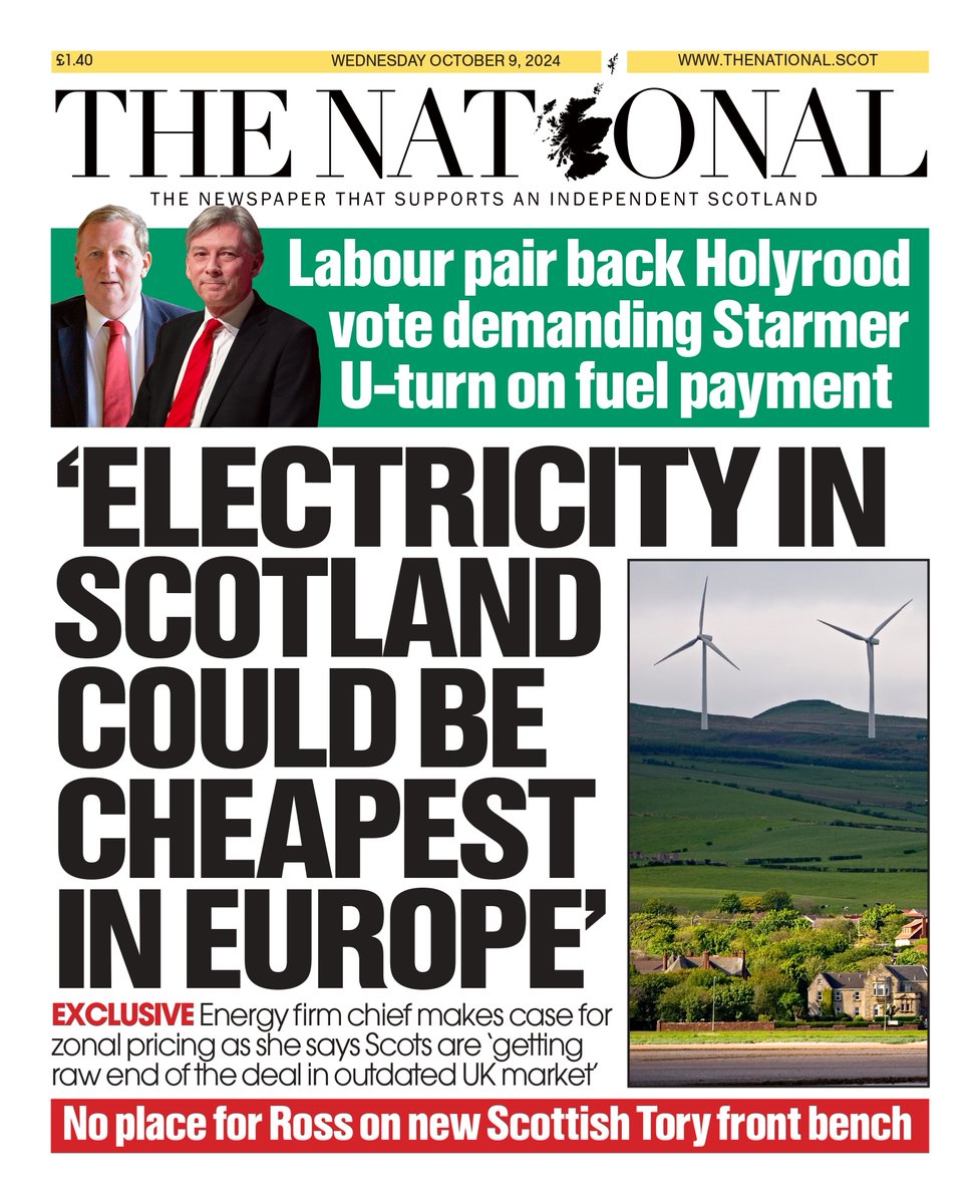 Here's a first look at tomorrow's front page 📰

Energy firm chief says 'electricity in Scotland could be cheapest in Europe'