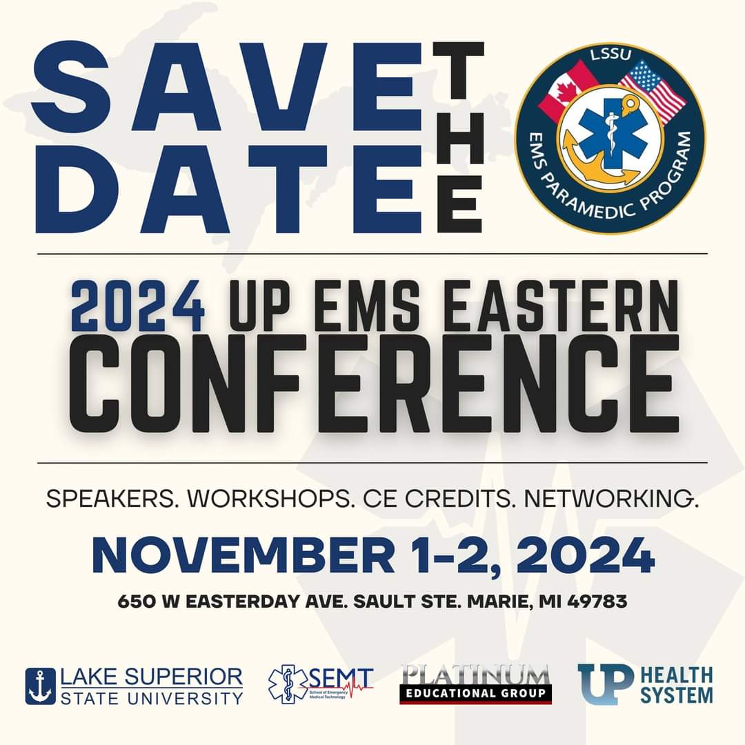 Attention EMS Professionals! 🚑🚨

Join us for the UP EMS Eastern Conference, November 1-2, 2024, at Lake Superior State University! Gain valuable insights, network with industry experts, and enhance your skills in emergency medical services!

eventleaf.com/e/UPEMSEastern…