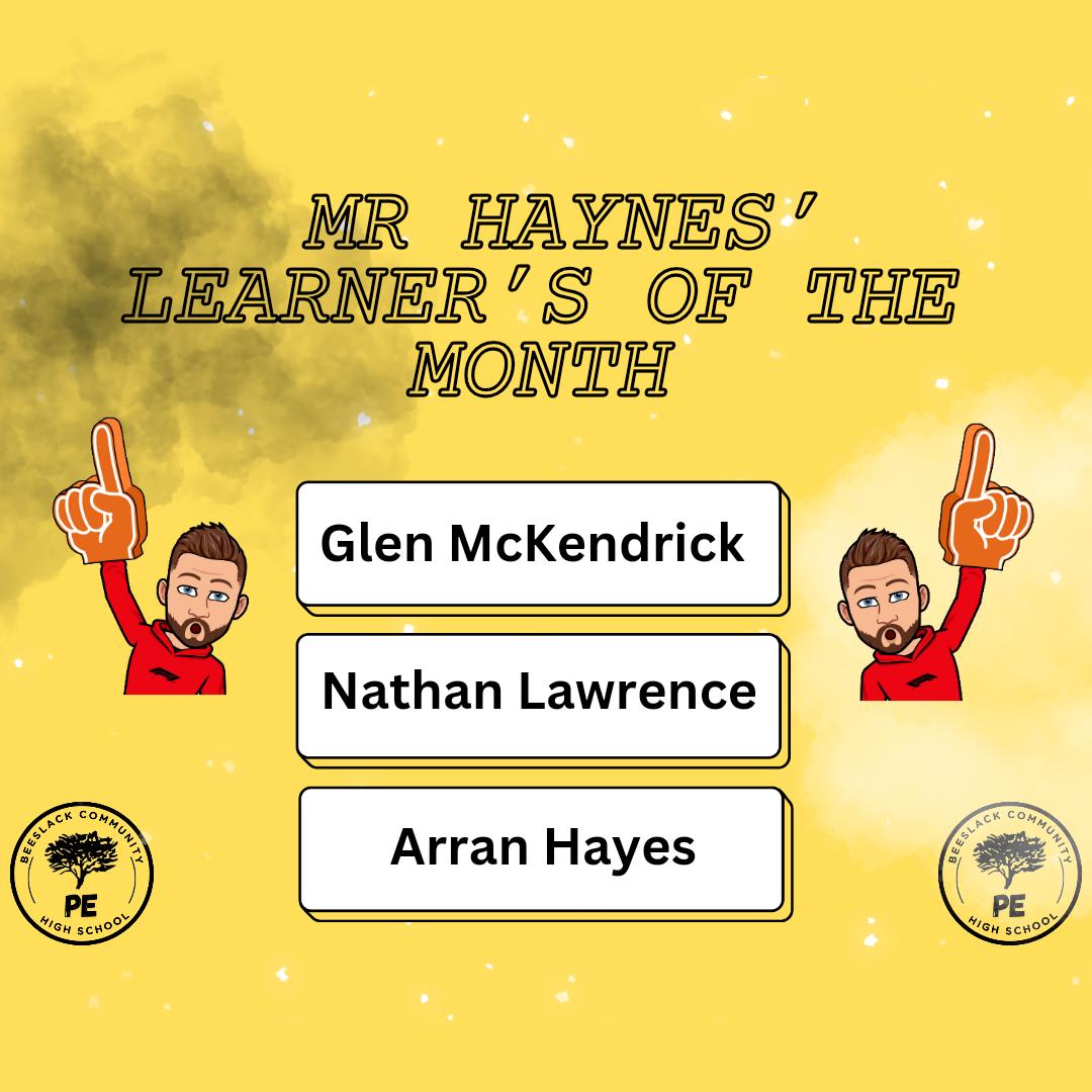🚨 Introducing Beeslack PE Learners of the month 🚨 

👏 Well done to our first 12 pupils who received a September learner of the Month 👏

🌟 These individuals have demonstrated the school values of "Ambition, Kindness, Respect," exceptionally 🌟