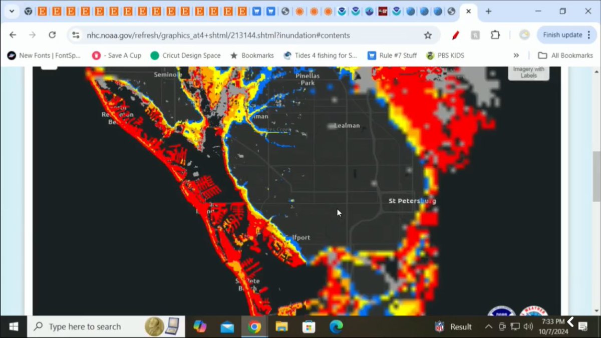 We're located 30 feet above sea level, in the dry area at the center of this storm surge map. We've battened the hatches and will see you on the other side. Stay safe, friends!

#Milton #SIBA #BINC #StPeteStrong