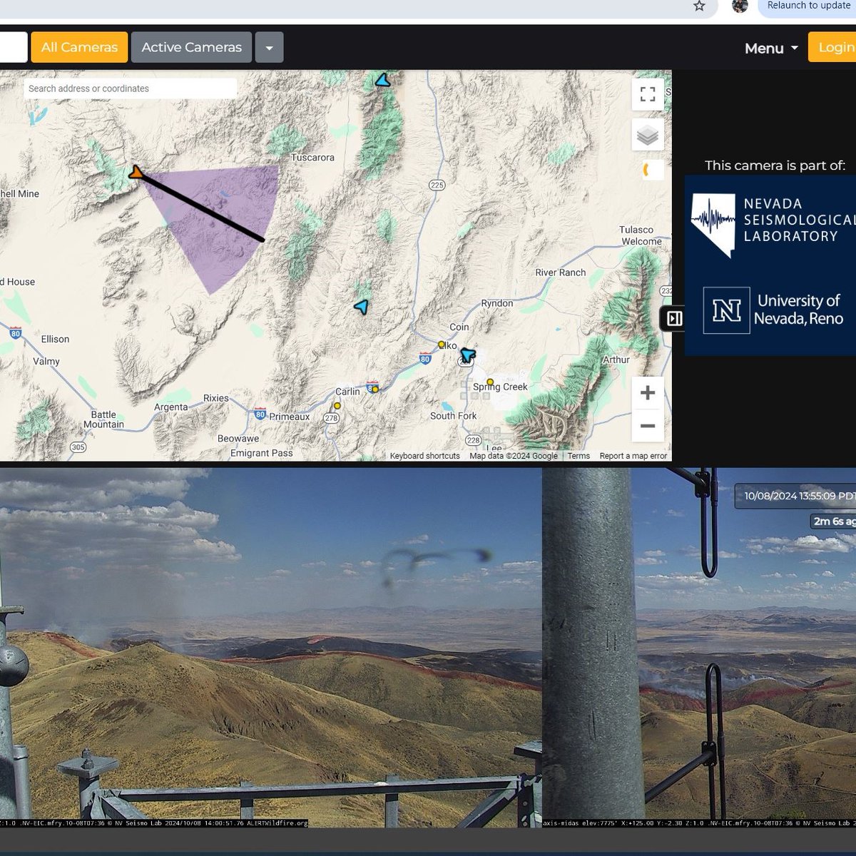 #CastleRidgeFire, north of Midas, Elko Co. 
Estimate 24,078 acres, 10% contained. For latest updates:
NevadaFireInfo.org - Follow fire on Nev. Fire Map &amp; Nev. Fire Camera: Midas Peak (see 📷)

and inciweb.wildfire.gov/incident-infor…