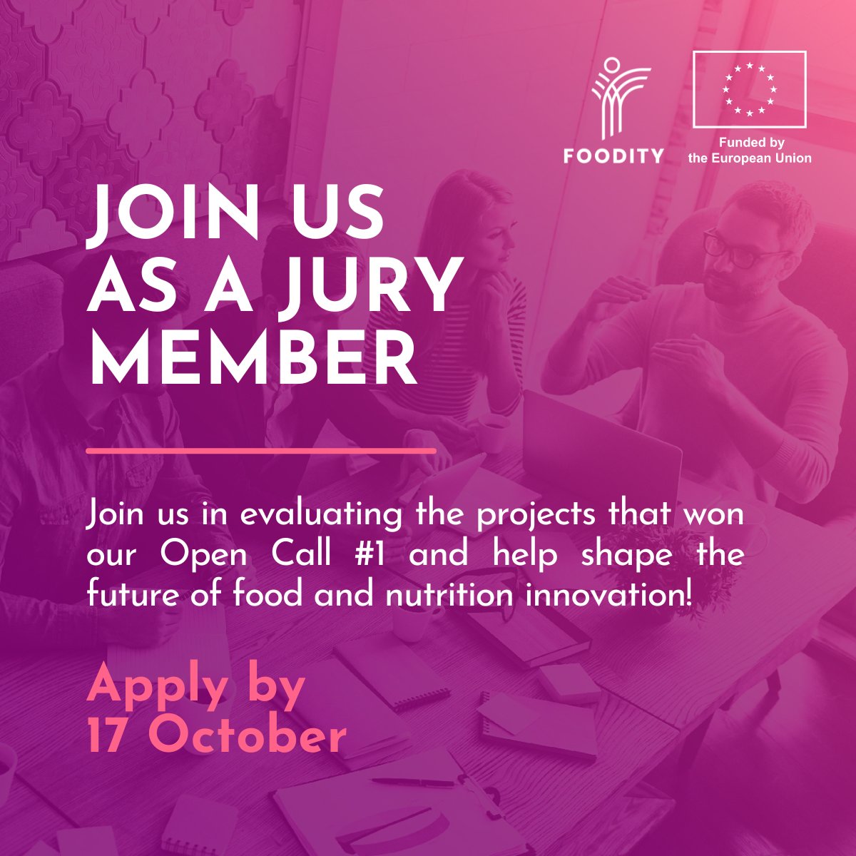 FOODITY_EU's tweet photo. π Join FOODITY as a jury member!
Weβre looking for a jury from our community to join our upcoming #PitchingCompetition and help us evaluate the innovative solutions developed by the winners of our 1st Open Call.
Could it be you?
Apply today!
β‘οΈ https://t.co/egkiQfqPUR https://t.co/Tp5Y1xxU5D