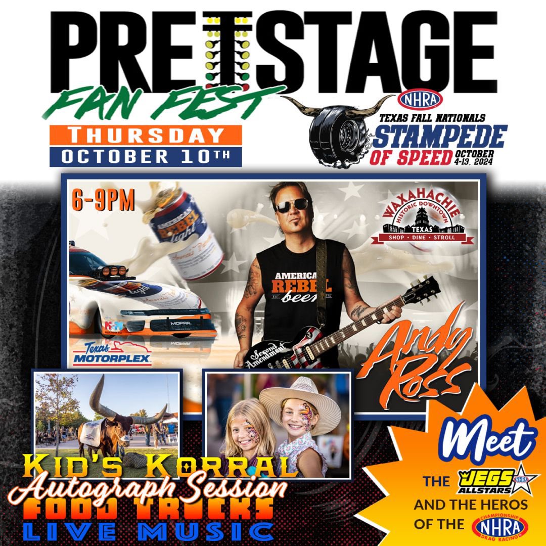TeamRonCapps's tweet photo. Calling all Texas race fans 🏁
We’re kicking off the #StampedeofSpeed with the @txmplex FanFest this THURSDAY at Railyard Park in historic downtown Waxahachie, TX!
⏰: 6:9PM CT, autographs from 7-9PM
@roncapps28 | @theNAPAnetwork
#TexasMotorplex #FallNats @NHRA https://t.co/r9KXZK5QMp