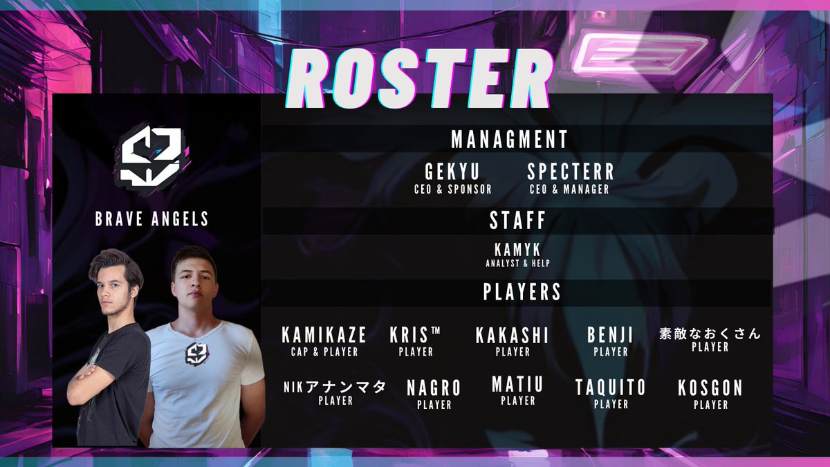 TBA Academy (@braveangels1) on Twitter photo THE BRAVE ANGELS ROSTER
โจCEO <a href="/ManagerBA77/">Specterr</a>
โจCEO <a href="/Fapek10/">Gรฉkyรบ</a>
STAFF
๐ <a href="/Kamyczekkkkk/">kamyk.cr</a>
PLAYERS
๐ค <a href="/KamiKazecr_/">KamiKaze</a>
๐ค <a href="/Kris7133/">Kris</a>
๐ค <a href="/CrNik_/">Nikใขใใณใใฟ</a>
๐ค <a href="/MatiuCR1/">Matiu_CR</a>
๐ค <a href="/TaquitoNuclear/">Taquito nuclear</a>
๐ค <a href="/Komilovesfood/">Komi</a>
๐ค <a href="/BenjiCr13/">Benji</a>
๐ค <a href="/Suteokuuu/">ใใฆใใ๐</a>
๐ค <a href="/NagroCR/">Nagro</a>
๐ค <a href="/kosgon/">Kosgon ยฉยฎ</a>
#ClashRoyale THE BRAVE ANGELS ROSTER
โจCEO <a href="/ManagerBA77/">Specterr</a>
โจCEO <a href="/Fapek10/">Gรฉkyรบ</a>
STAFF
๐ <a href="/Kamyczekkkkk/">kamyk.cr</a>
PLAYERS
๐ค <a href="/KamiKazecr_/">KamiKaze</a>
๐ค <a href="/Kris7133/">Kris</a>
๐ค <a href="/CrNik_/">Nikใขใใณใใฟ</a>
๐ค <a href="/MatiuCR1/">Matiu_CR</a>
๐ค <a href="/TaquitoNuclear/">Taquito nuclear</a>
๐ค <a href="/Komilovesfood/">Komi</a>
๐ค <a href="/BenjiCr13/">Benji</a>
๐ค <a href="/Suteokuuu/">ใใฆใใ๐</a>
๐ค <a href="/NagroCR/">Nagro</a>
๐ค <a href="/kosgon/">Kosgon ยฉยฎ</a>
#ClashRoyale