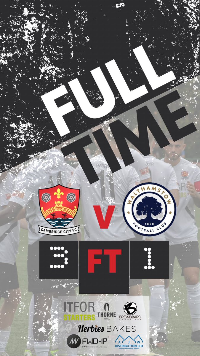 City storm to a 3-1 win over Walthamstow thanks to an impressive brace from George Smith and a 35 yard lob from JT.

Moving City up the league and gaining confidence going into the next game against Brentwood Town 🖤🤍