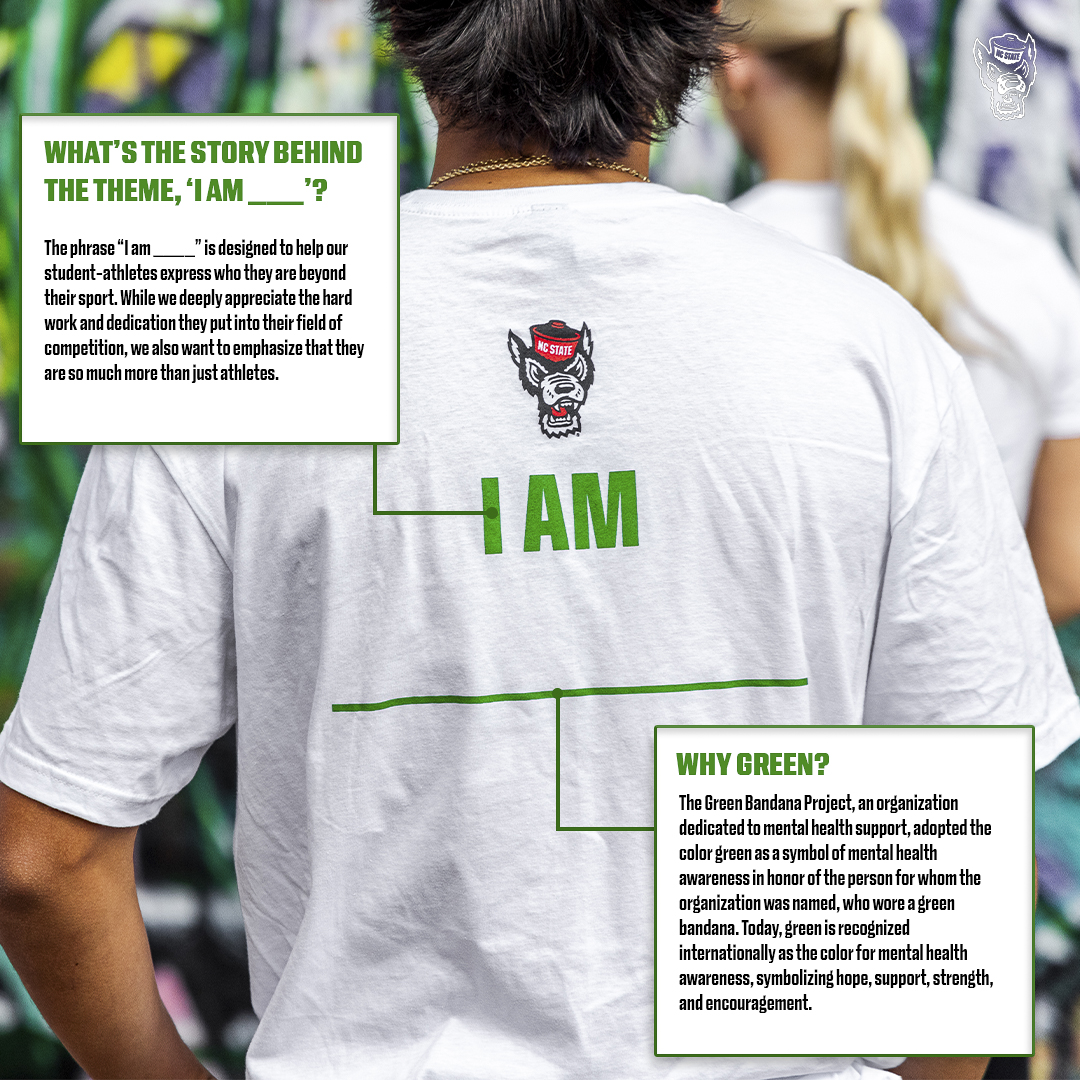 We might be “the red and white from State,” but this week we’ve added a touch of green.

For Mental Health Awareness Week, you’ll see student-athletes across campus sporting white and green shirts with this year’s theme: “I Am ___.” 

Learn more about the theme and color below ⬇️