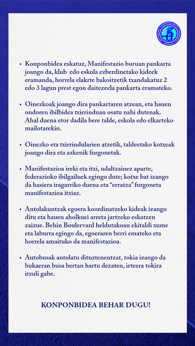 Urriak 13ko📅 Manifestaziorako oharra‼️🚴🏻

#Konponbidea #U13Donostiara