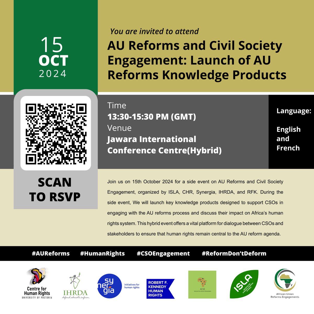 ISLAfrica's tweet photo. Join us on the sidelines of the 81st Ordinary Session of the African Commission on Human and Peoples’ Rights (ACHPR81st) for the  AU Reforms and Civil Society Engagement: Launch of AU Reforms Knowledge Products.   #AUReforms  #ReformDontDeform

https://t.co/GP6ixddYbS https://t.co/1xKYdi2eEn