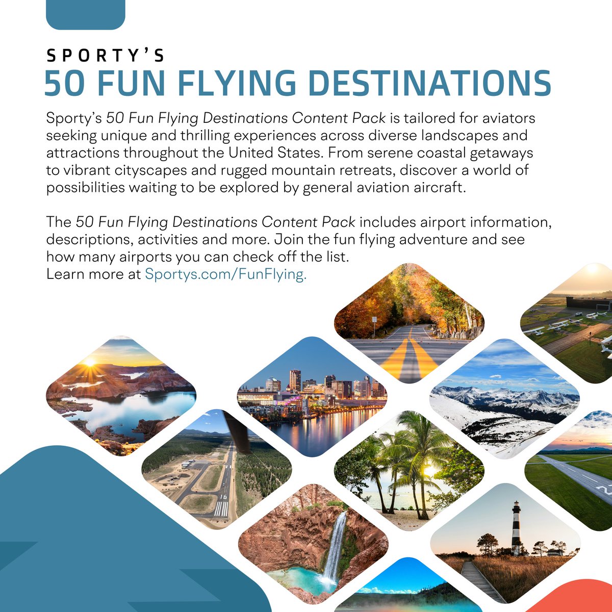 Sportys's tweet image. Join the fun flying adventure and see how many airports you can check off the list. Check out our story or Sportys.com/funflying for more details! #sportys #funflying