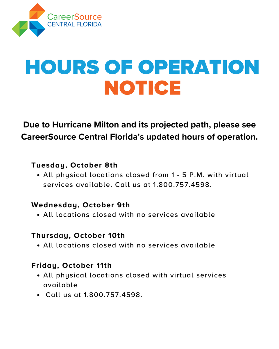 All our physical locations will be closed on Friday, however virtual services will be available. We will share additional updates if anything changes.