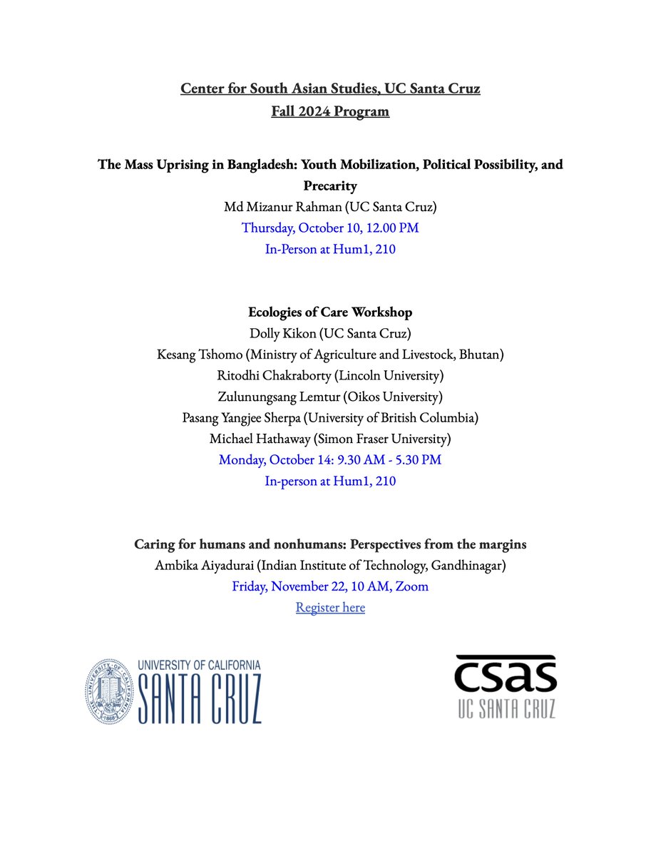 Center for South Asian Studies, UC Santa Cruz (@csas_ucsc) on Twitter photo CSAS Fall 2024 Events: Mark your calendars! <a href="/DollyKikon/">Dolly Kikon</a> <a href="/UCSCTHI/">The Humanities Institute at UC Santa Cruz</a> CSAS Fall 2024 Events: Mark your calendars! <a href="/DollyKikon/">Dolly Kikon</a> <a href="/UCSCTHI/">The Humanities Institute at UC Santa Cruz</a>