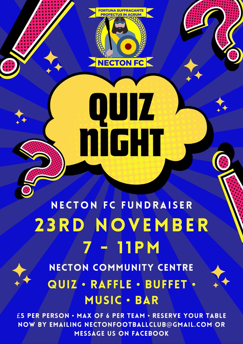 nectonfc1's tweet image. Come and join us for our fundraising Quiz Night!