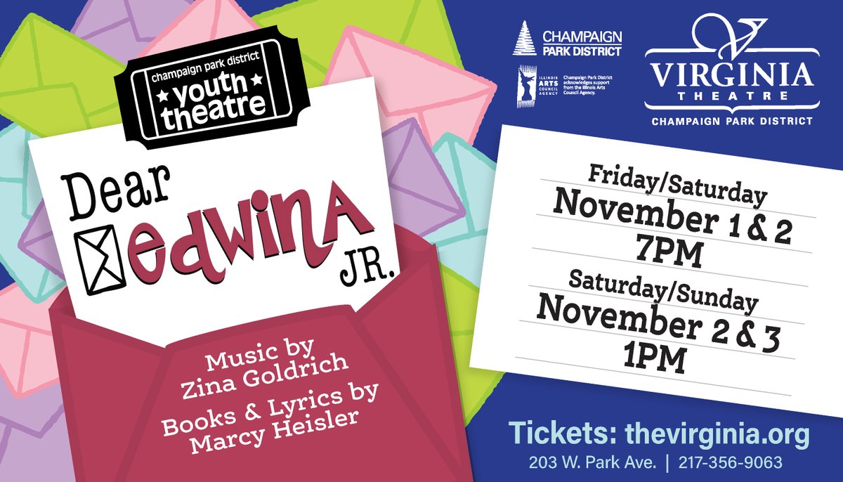 The Champaign Park District Youth Theatre's next production is Dear Edwina JR! 🎭

Dear Edwina JR., is a heartwarming musical about the joys of growing up, from the creators of Junie B. Jones, The Musical.

Get your tickets NOW!
🎟️ bit.ly/4hbCEDB