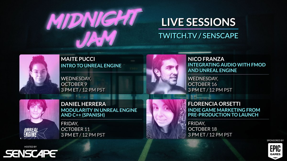 Senscape (@senscape) on Twitter photo Heads up! 😶🌫️
Training sessions for the Midnight Jam are scheduled. Our daring team will tackle basic to advanced <a href="/UnrealEngine/">Unreal Engine</a> topics, and more!
Tune in to twitch.tv/senscape to watch these lovely people, and remember to join the jam at itch.io/jam/senscapeja… ✍️ Heads up! 😶🌫️
Training sessions for the Midnight Jam are scheduled. Our daring team will tackle basic to advanced <a href="/UnrealEngine/">Unreal Engine</a> topics, and more!
Tune in to twitch.tv/senscape to watch these lovely people, and remember to join the jam at itch.io/jam/senscapeja… ✍️
