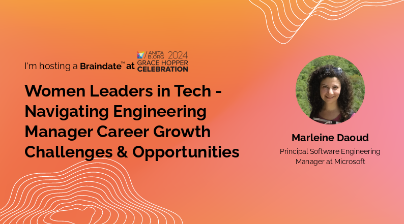 I'm attending Grace Hopper Celebration #GHC24 where you can join me in a #braindate discussing: "Women Leaders in Tech - Navigating Engineering Manager Career Growth Challenges &amp; Opportunities"  a.e180.co/l/Cuimul/ #WomenInTech #EngineeringManager #CareerGrowth #WomenLeaders